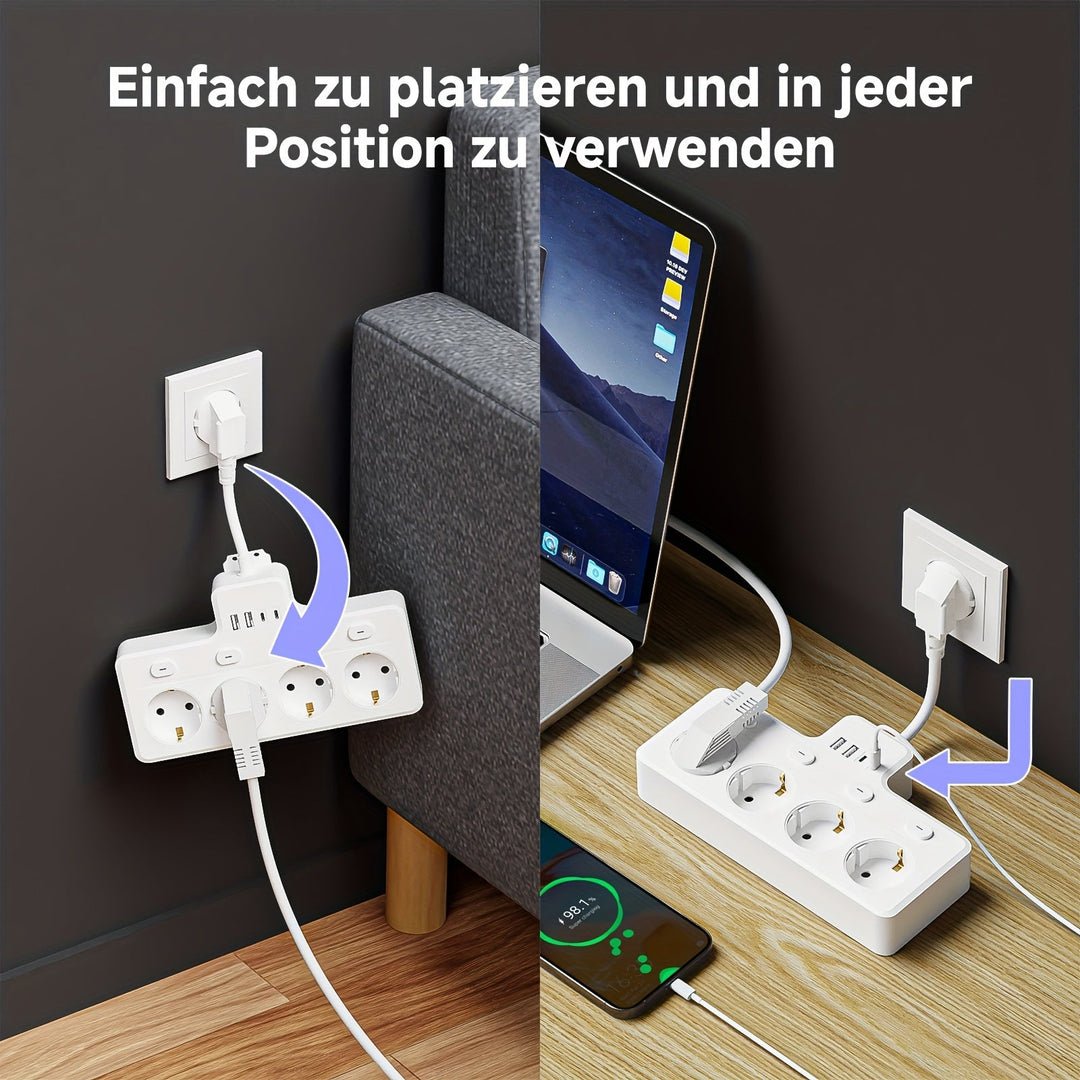 Strømskinne 7-i-1 Med 4 AC-udtag Og 2 USB-porte - Kompakt Design Til Hjemmet Og Kontoret 3