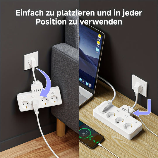 Strømskinne 7-i-1 Med 4 AC-udtag Og 2 USB-porte - Kompakt Design Til Hjemmet Og Kontoret 3