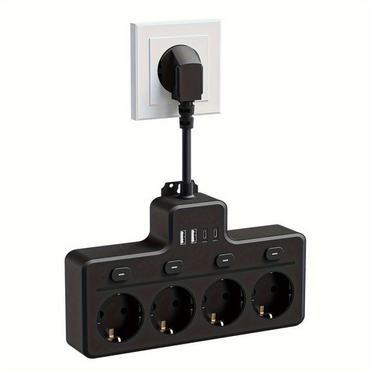Strømskinne 7-i-1 Med 4 AC-udtag Og 2 USB-porte - Kompakt Design Til Hjemmet Og Kontoret 4