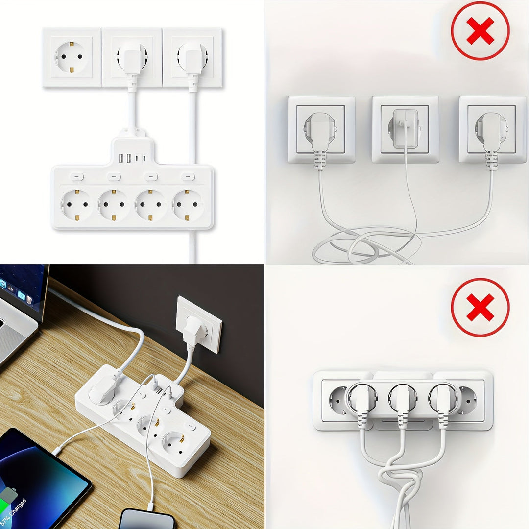 Strømskinne 7-i-1 Med 4 AC-udtag Og 2 USB-porte - Kompakt Design Til Hjemmet Og Kontoret 5