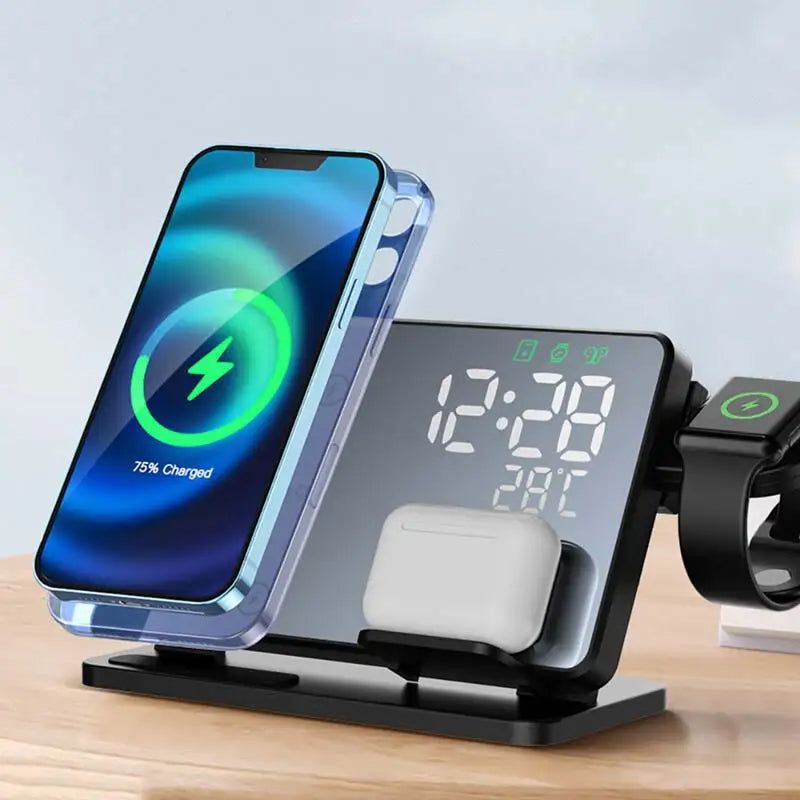 Trådløs Oplader 3-i-1 Til iPhone Med Vækkeur 0
