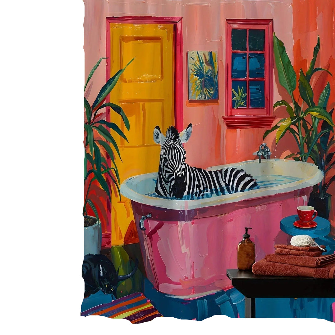 Tropisk Bruseforhæng Zebra Design til Badeværelse 0