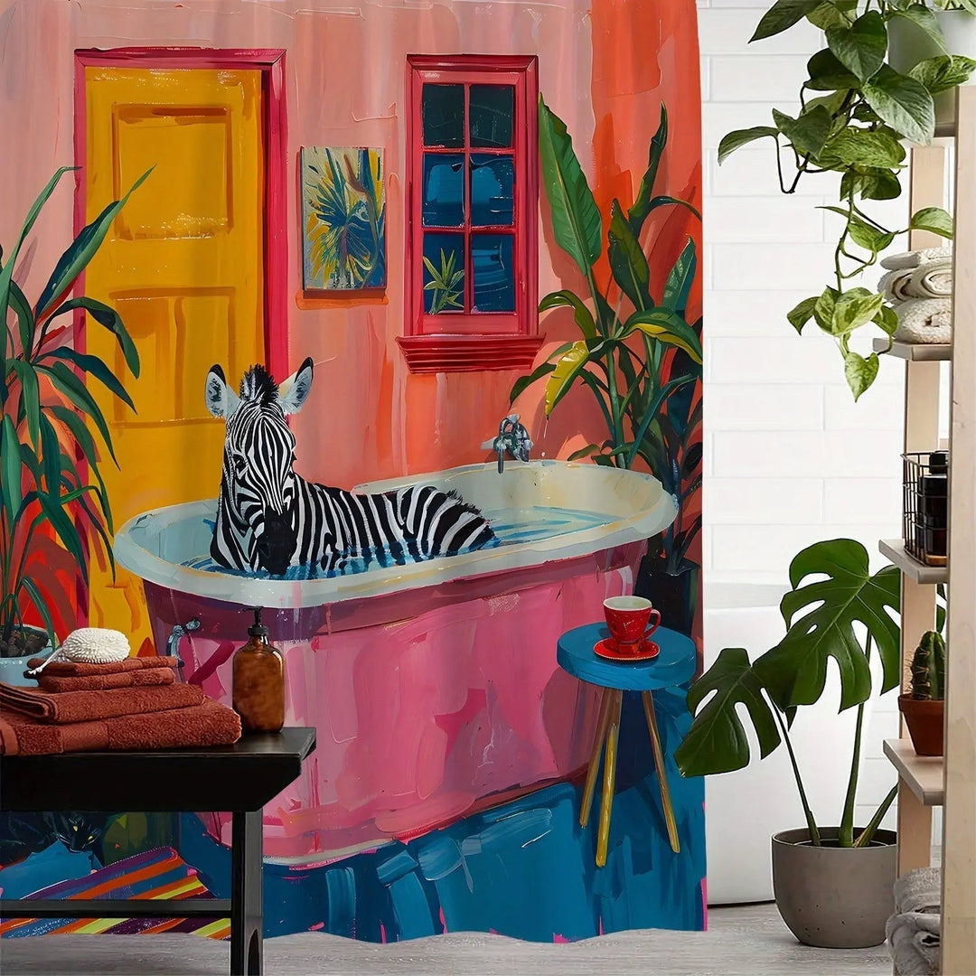 Tropisk Bruseforhæng Zebra Design til Badeværelse 2