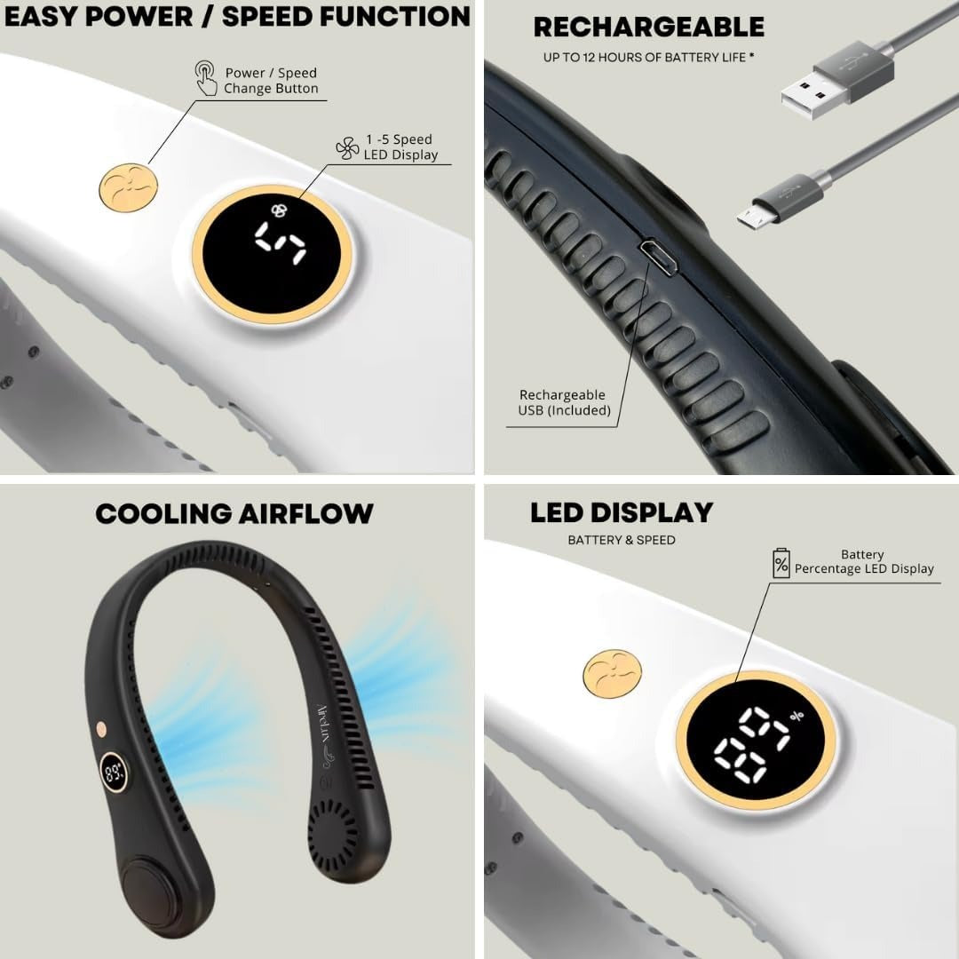 Unisex Bærbar Halskøler med 5 Hastigheder og Bladløst Design 4