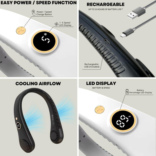Unisex Bærbar Halskøler med 5 Hastigheder og Bladløst Design 4