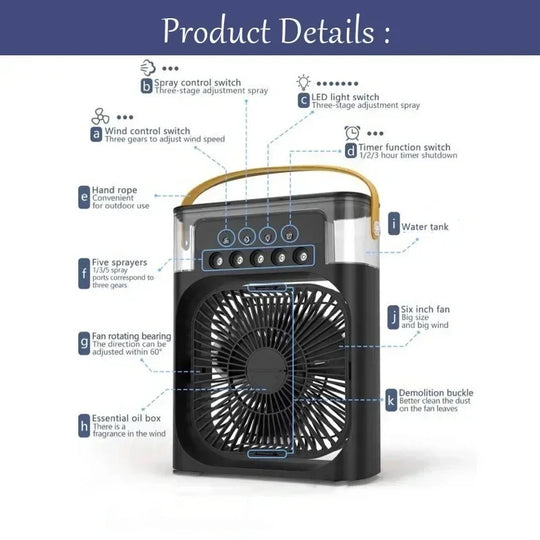 Unisex Bærbar Luftkøler med Ventilator og Luftfugter, 3-i-1 Multifunktionel Design 4