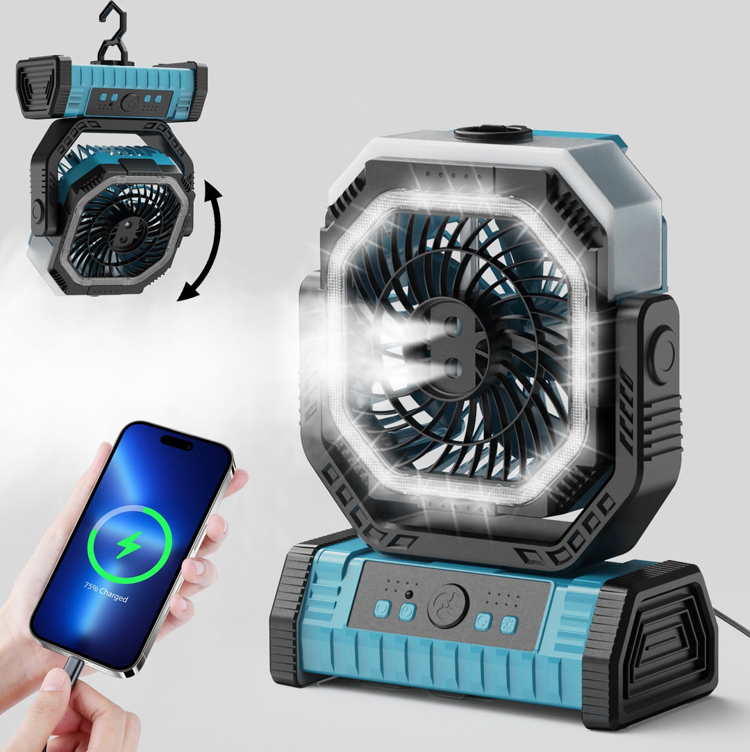 Unisex Bordventilator Genopladelig Med Justerbart Vippehoved Og LED-Ring 0