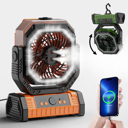 Unisex Bordventilator Genopladelig Med Justerbart Vippehoved Og LED-Ring 1