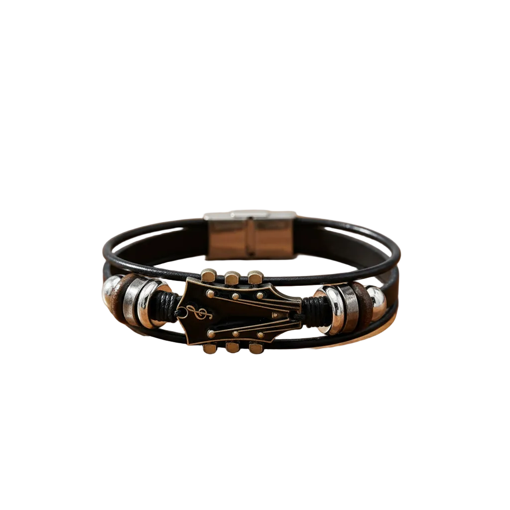 Unisex Læderarmbånd med Guitar-inspireret Design 0