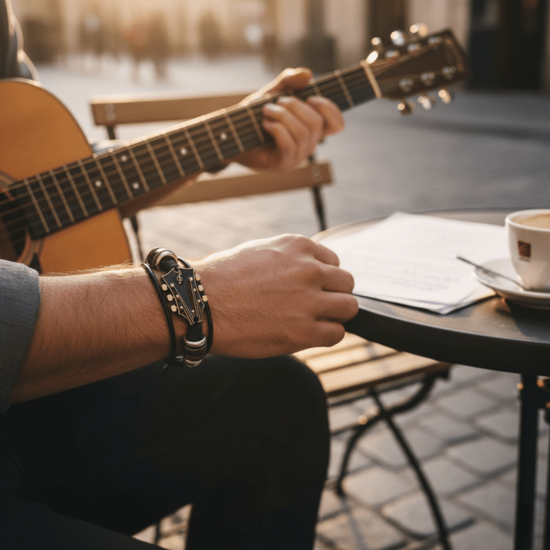 Unisex Læderarmbånd med Guitar-inspireret Design 5