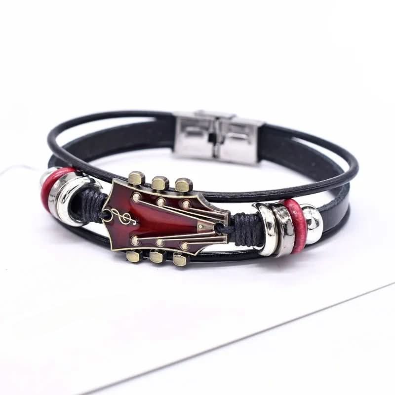 Unisex Læderarmbånd med Guitar-inspireret Design 9