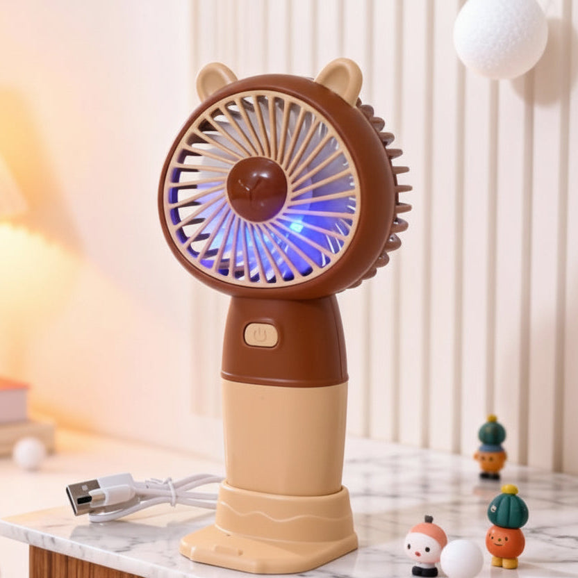 Unisex Mini Bordventilator Genopladelig med LED Lys og USB 12