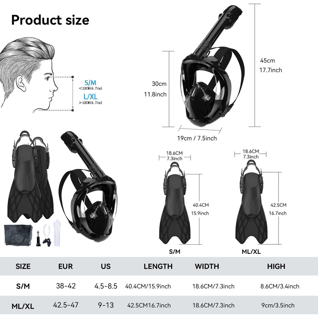 Unisex Snorkeludstyr med Fleksible Finner og Helmaske 2