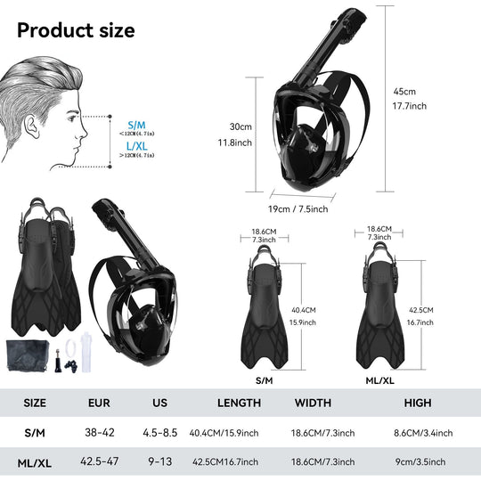 Unisex Snorkeludstyr med Fleksible Finner og Helmaske 2
