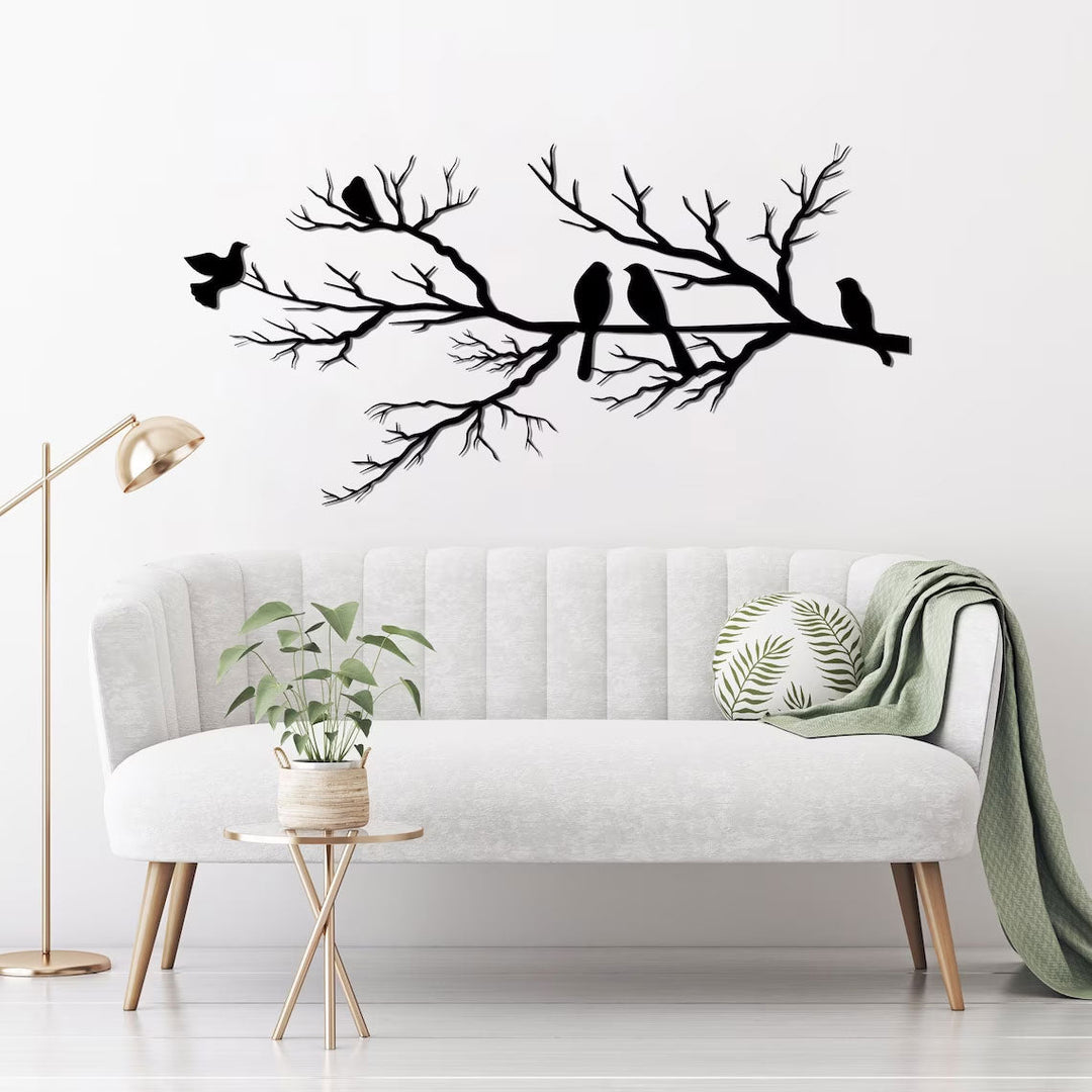 Vægkunst med Fugle på Gren til Boligindretning - Naturligt Inspireret Design 1