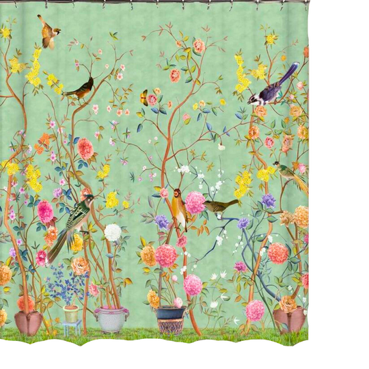 Vandtæt Bruseforhæng med Blomst og Fugleprint til Badeværelse 0