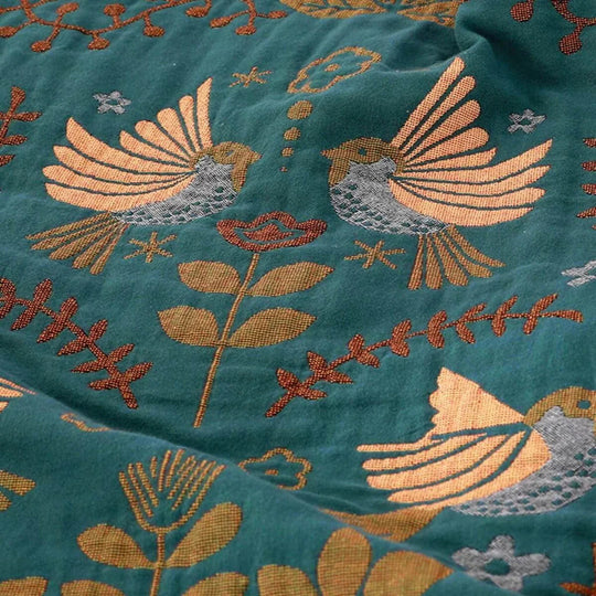 Vendt Tæppe med Fugle og Blomster Design 1