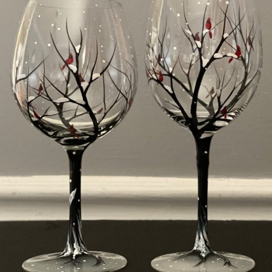 Vinglas med Håndmalet Design - Four Seasons Tree 2