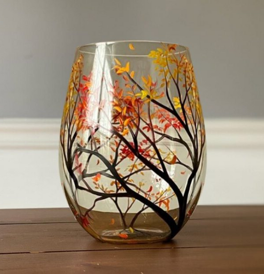 Vinglas med Håndmalet Design - Four Seasons Tree 7