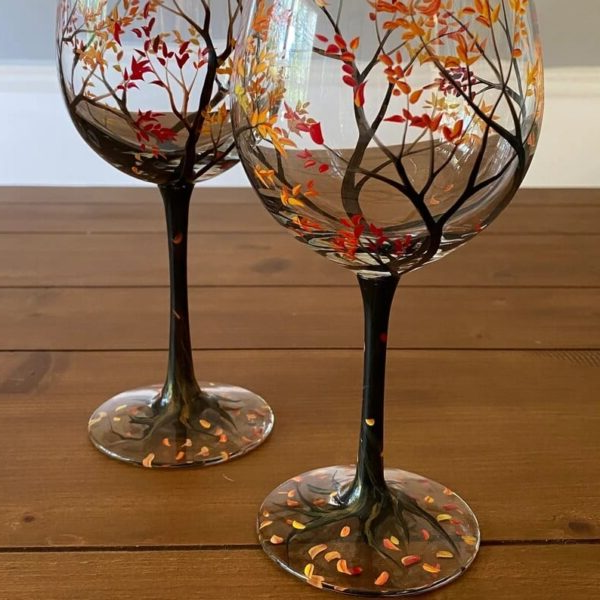 Vinglas med Håndmalet Design - Four Seasons Tree 8