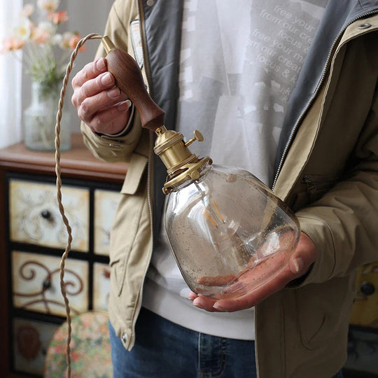 Vintage Hængelampe i Glas med Poleret Kobberfinish 2