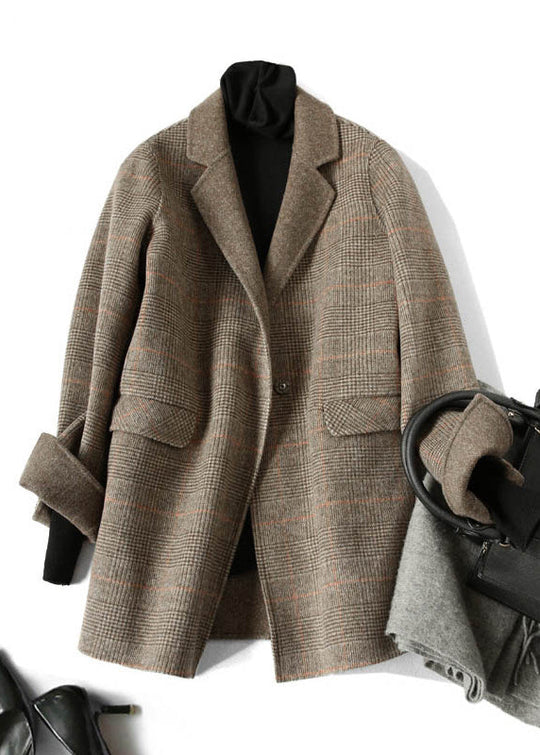 Vintage Uldfrakke med Peter Pan Krave og Plaid Design 0