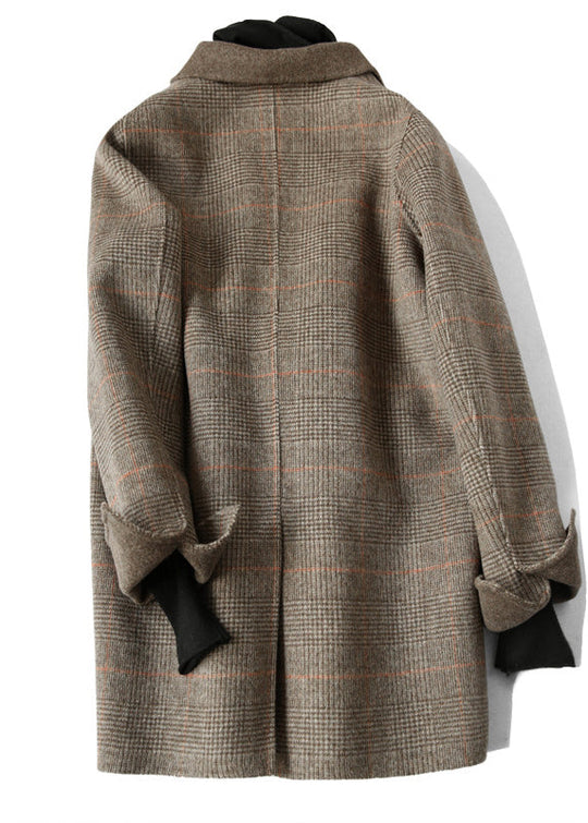 Vintage Uldfrakke med Peter Pan Krave og Plaid Design 1