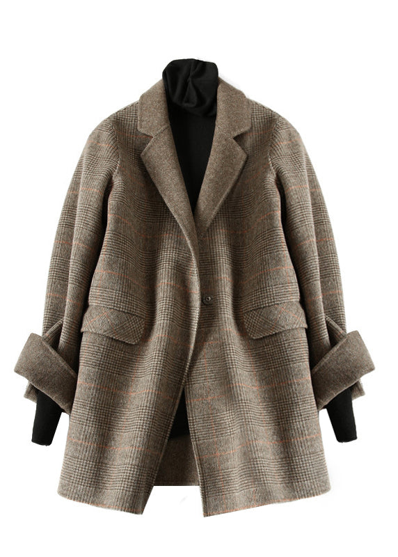 Vintage Uldfrakke med Peter Pan Krave og Plaid Design 3