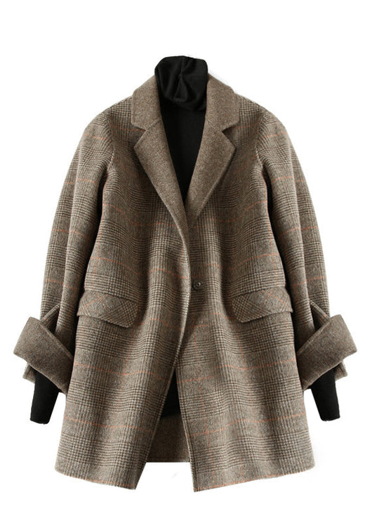 Vintage Uldfrakke med Peter Pan Krave og Plaid Design 3