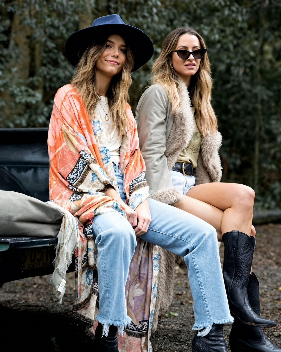 Damernes Lange Kimono Blomsterprint Blød Stof