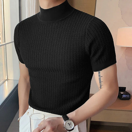 Herre T-shirt med høj hals og slim fit