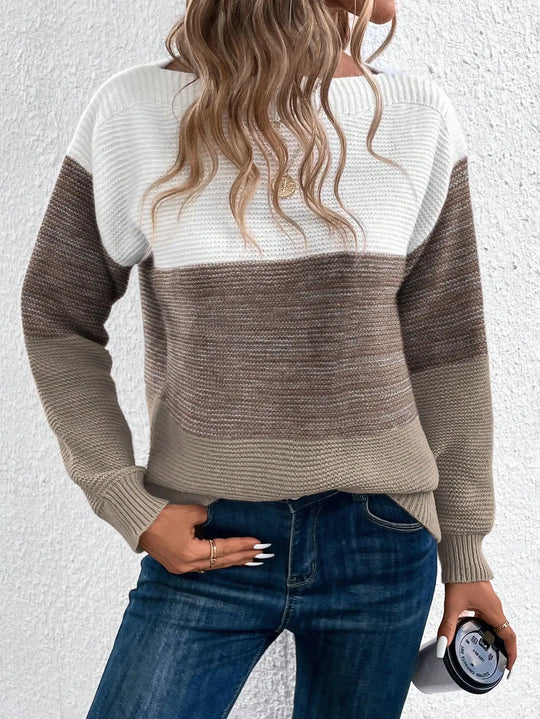 Trefarvet patchwork-sweater til kvinder