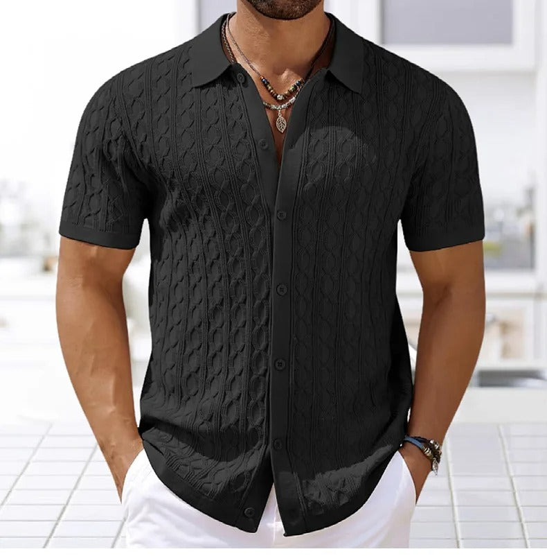 Retro jacquardstrikket polo til mænd