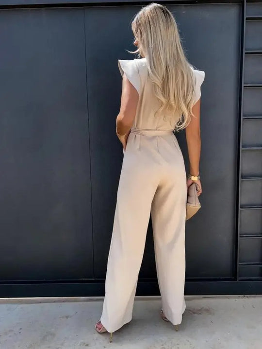 Flæseærmer binde-talje Jumpsuit med brede ben