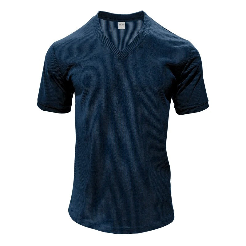 Herre-T-shirt i fløjl med V-hals