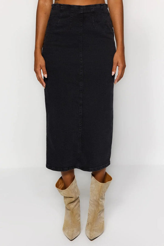 Midi Pencil denimnederdel til kvinder