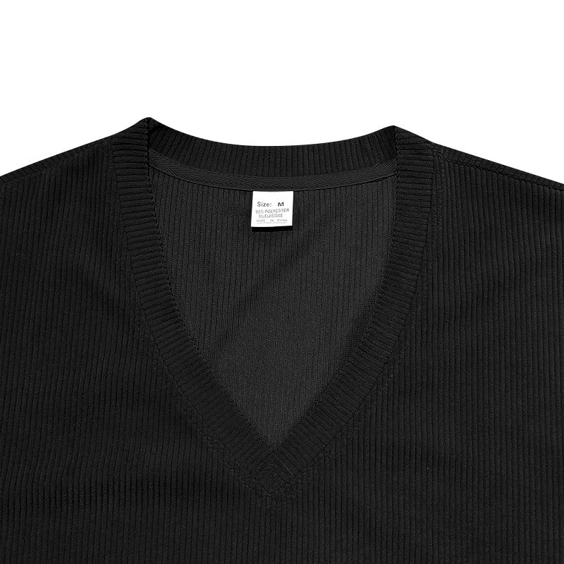 Herre-T-shirt i fløjl med V-hals
