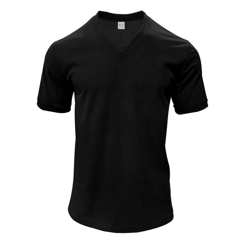 Herre-T-shirt i fløjl med V-hals