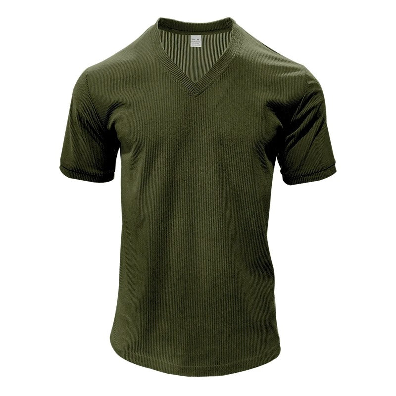 Herre-T-shirt i fløjl med V-hals
