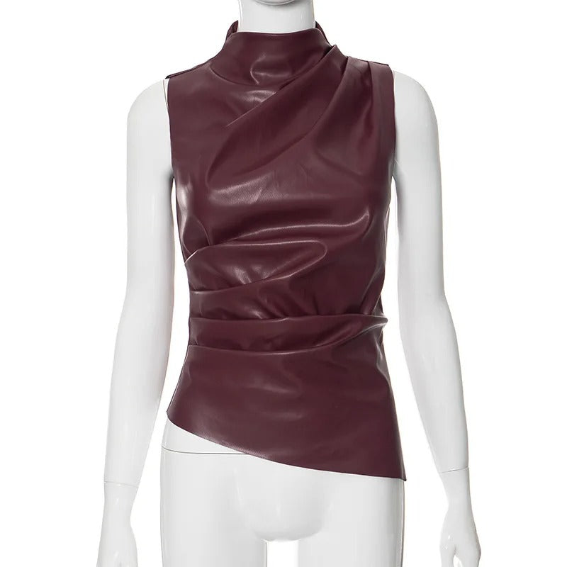 Ærmeløs læder tanktop til kvinder