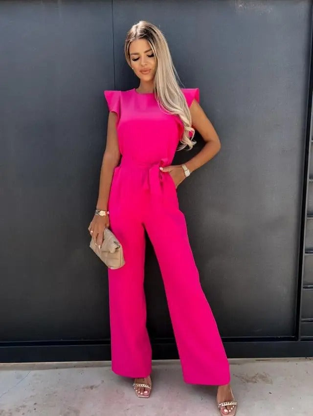 Flæseærmer binde-talje Jumpsuit med brede ben