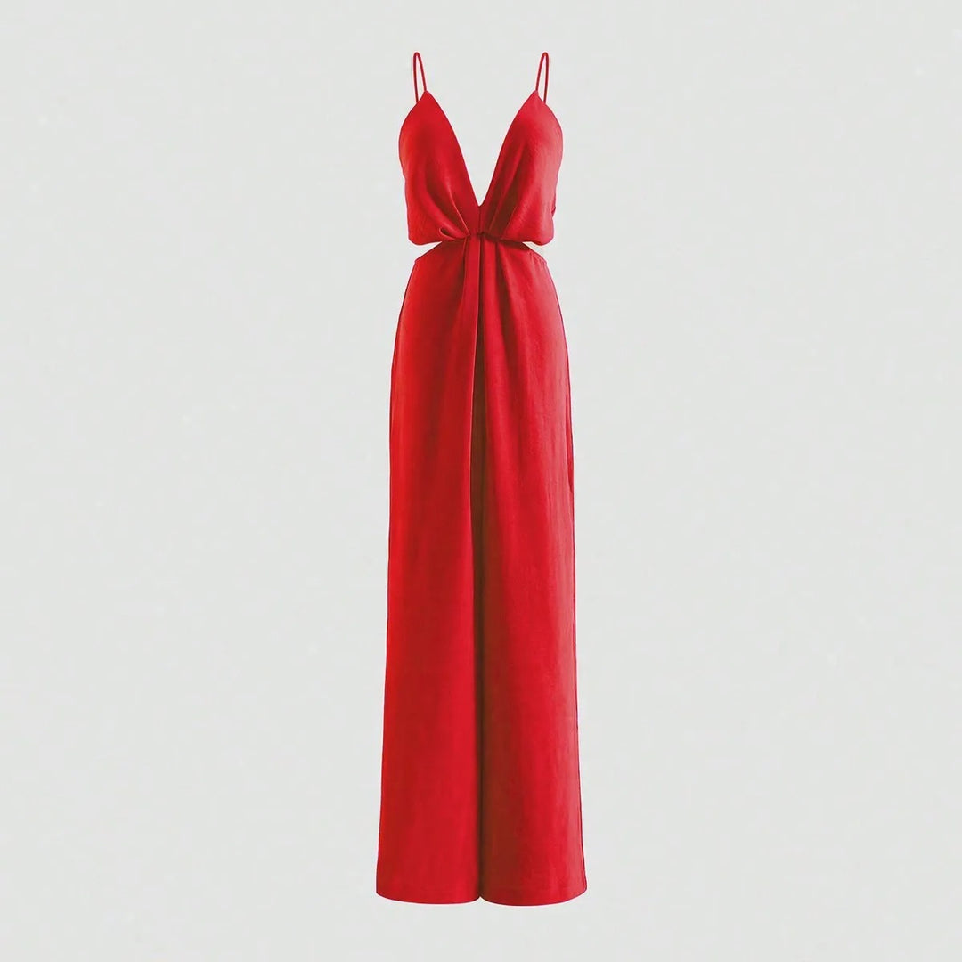 Udhulet plisseret jumpsuit med brede ben