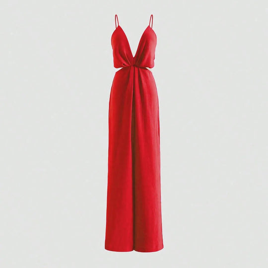 Udhulet plisseret jumpsuit med brede ben