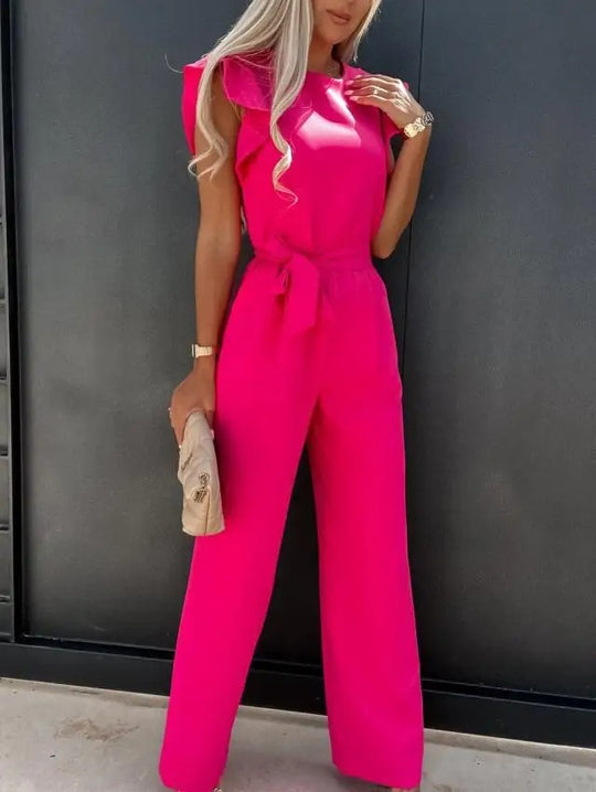Flæseærmer binde-talje Jumpsuit med brede ben