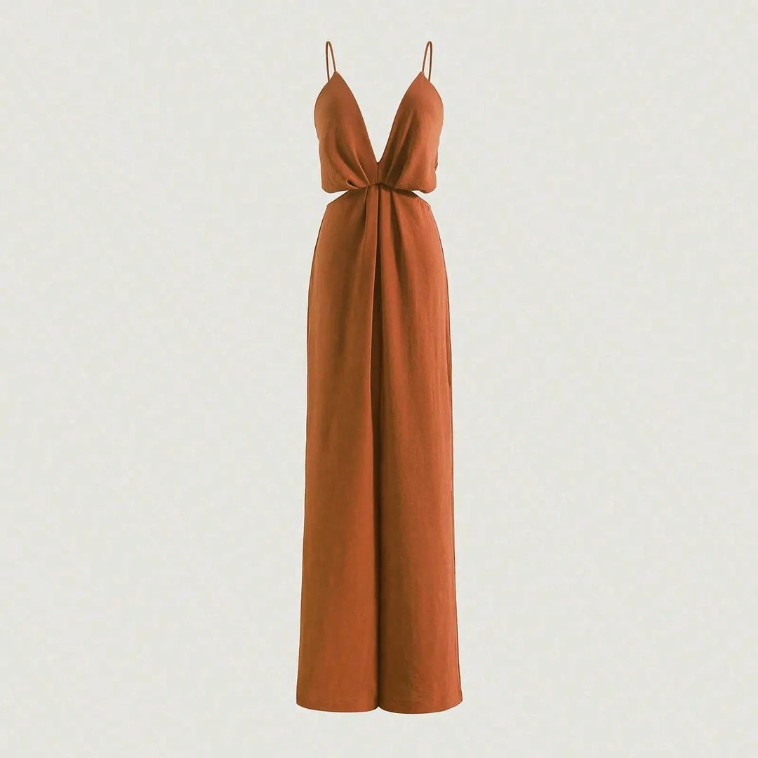 Udhulet plisseret jumpsuit med brede ben