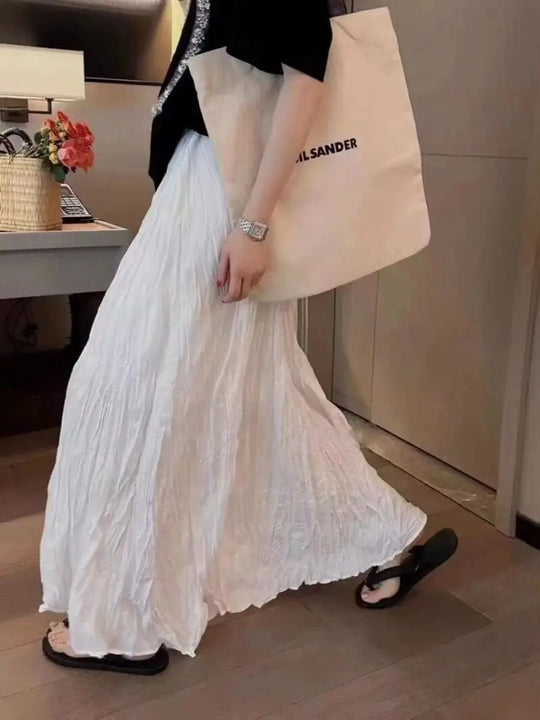 Kvinders satin plisseret Maxi-nederdel