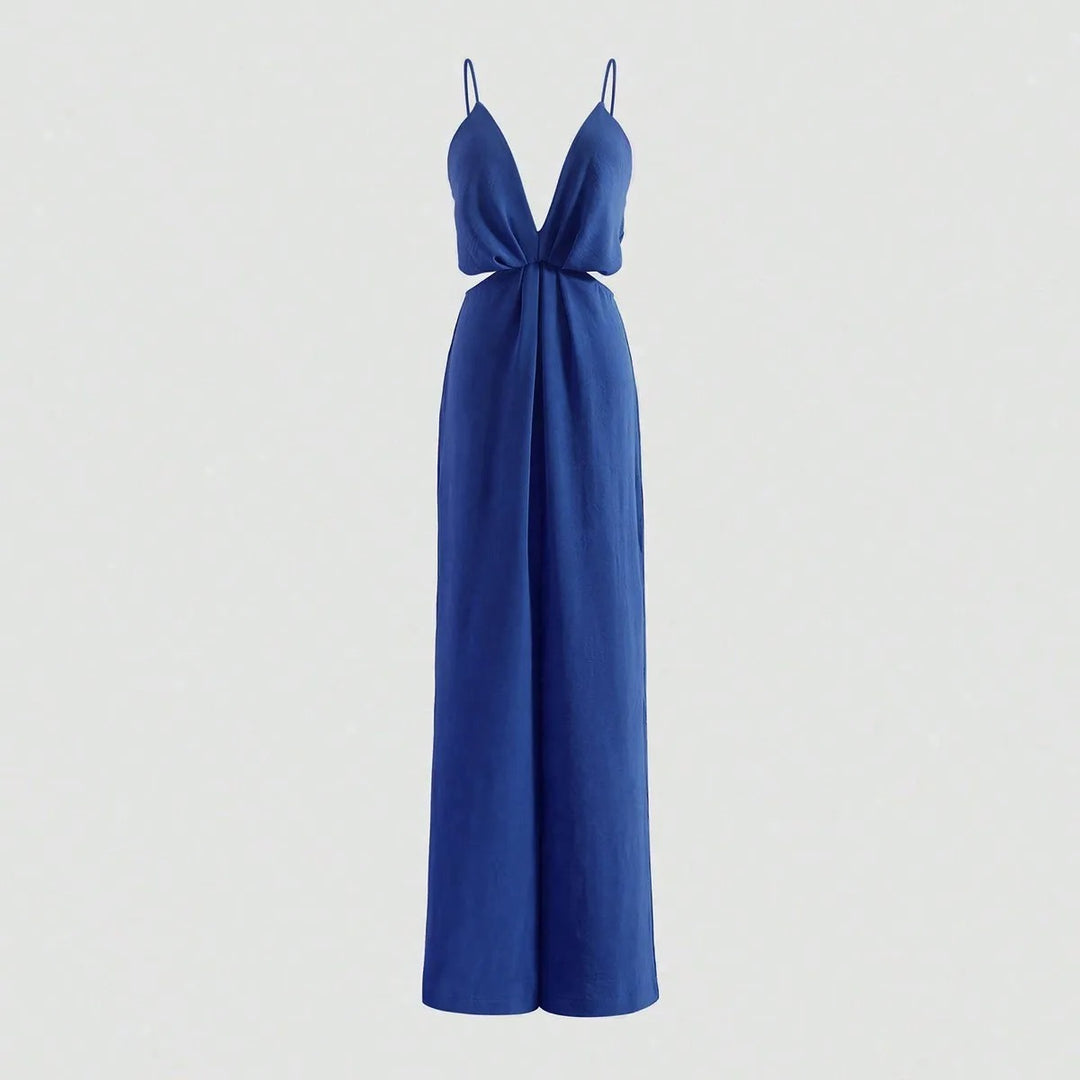 Udhulet plisseret jumpsuit med brede ben