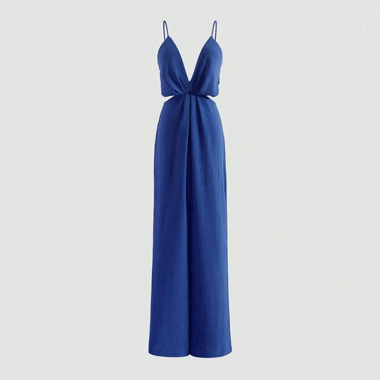Udhulet plisseret jumpsuit med brede ben