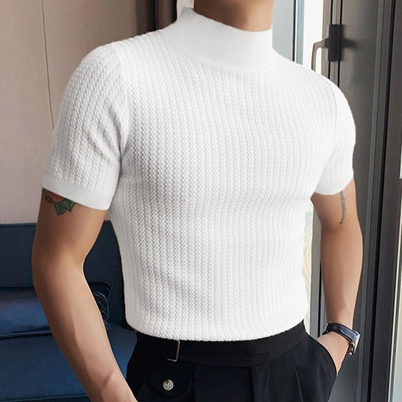 Herre T-shirt med høj hals og slim fit
