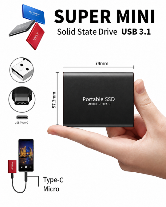 Ekstern SSD 128 TB Kompakt Design